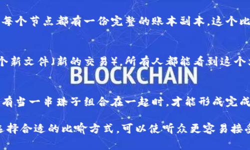 区块链是一个复杂的技术概念，涉及到分布式数据库、加密技术、共识机制等多个方面。为了更好地理解区块链，通常会用一些比喻方式来解释它的工作原理和特性。以下是一些常见的区块链比喻方式：

### 1. 数字账本
区块链常被比喻为一本“数字账本”，在这本账本中，所有的交易记录都以不可篡改的方式被记录下来。每一页账本（区块）上记录一段时间内的交易，随着时间的推移，新的一页（新的区块）会被添加到账本的末尾。这种比喻强调了区块链的透明性和可追溯性。

### 2. 火车车厢
另一个常见的比喻是将区块链比作一列火车，每个车厢（区块）都连接在一起。这列火车在轨道上行驶时，每个车厢都无法单独脱离，必须保持联系。这传达了区块之间的相互依赖关系，一旦形成，区块就无法被单独更改。

### 3. 百花齐放的公园
区块链也可以比作一个公园，公园中的每朵花（节点）都可以独立生长，但又在一个共同的环境中共享养分。每个节点都有一份完整的账本副本，这个比喻体现了去中心化的特性，每个参与者都能保持独立，同时又共同维护这片“公园”的健康。

### 4. 共享文件夹
把区块链想象成一个共享的文件夹，文件夹中存放着所有人都能访问的文件（交易记录）。每当有人添加一个新文件（新的交易），所有人都能看到这个文件，并确保其真实性。这种比喻突出了数据的共享性和不可篡改性。

### 5. 珠链
区块链有时也被比作一串珠子（区块），每个珠子通过线（加密算法）连接在一起。每个珠子代表一笔交易，只有当一串珠子组合在一起时，才能形成完成的链条。这强调了区块的顺序性和安全性。

这些比喻帮助人们更好地理解区块链的核心特性，比如去中心化、透明性、不可篡改性和安全性。在交流中选择合适的比喻方式，可以使听众更容易接受和理解复杂的概念。